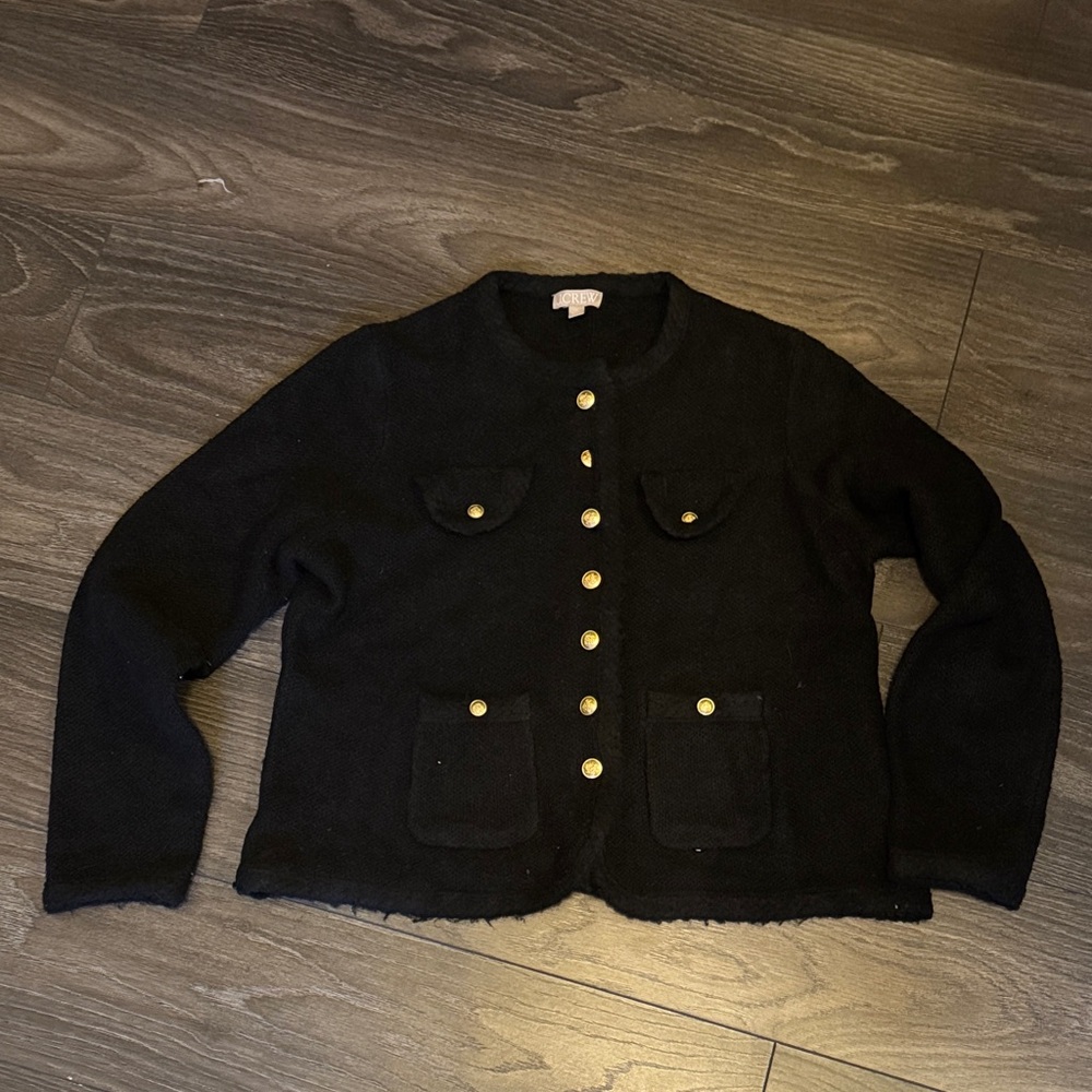JCrew Textured Lady Jacket Black with Gold Button Detail
